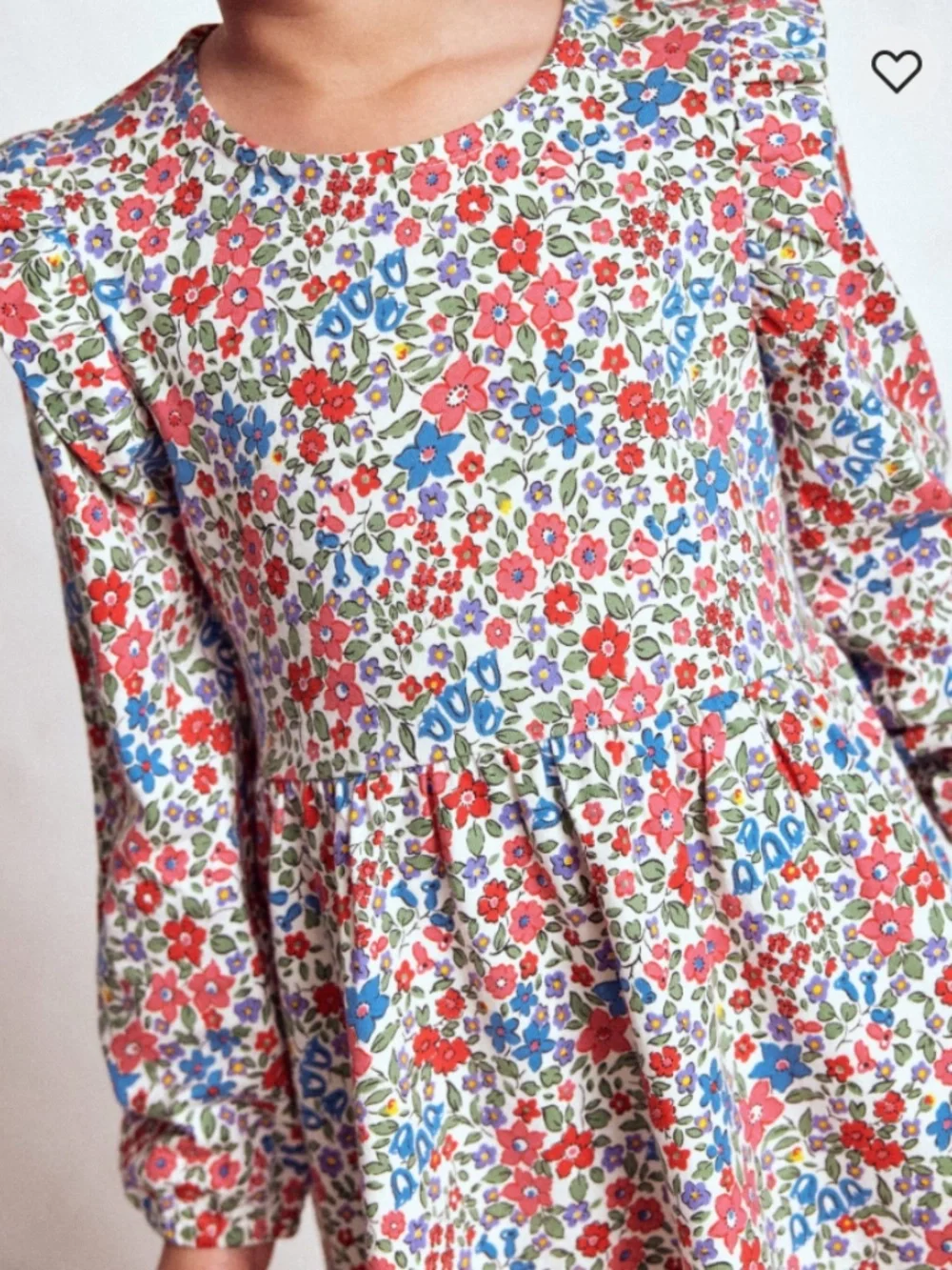 Mini Boden - Red & Blue Flowerbed Posie Long Sleeve Jersey Dress, Size 8-9y